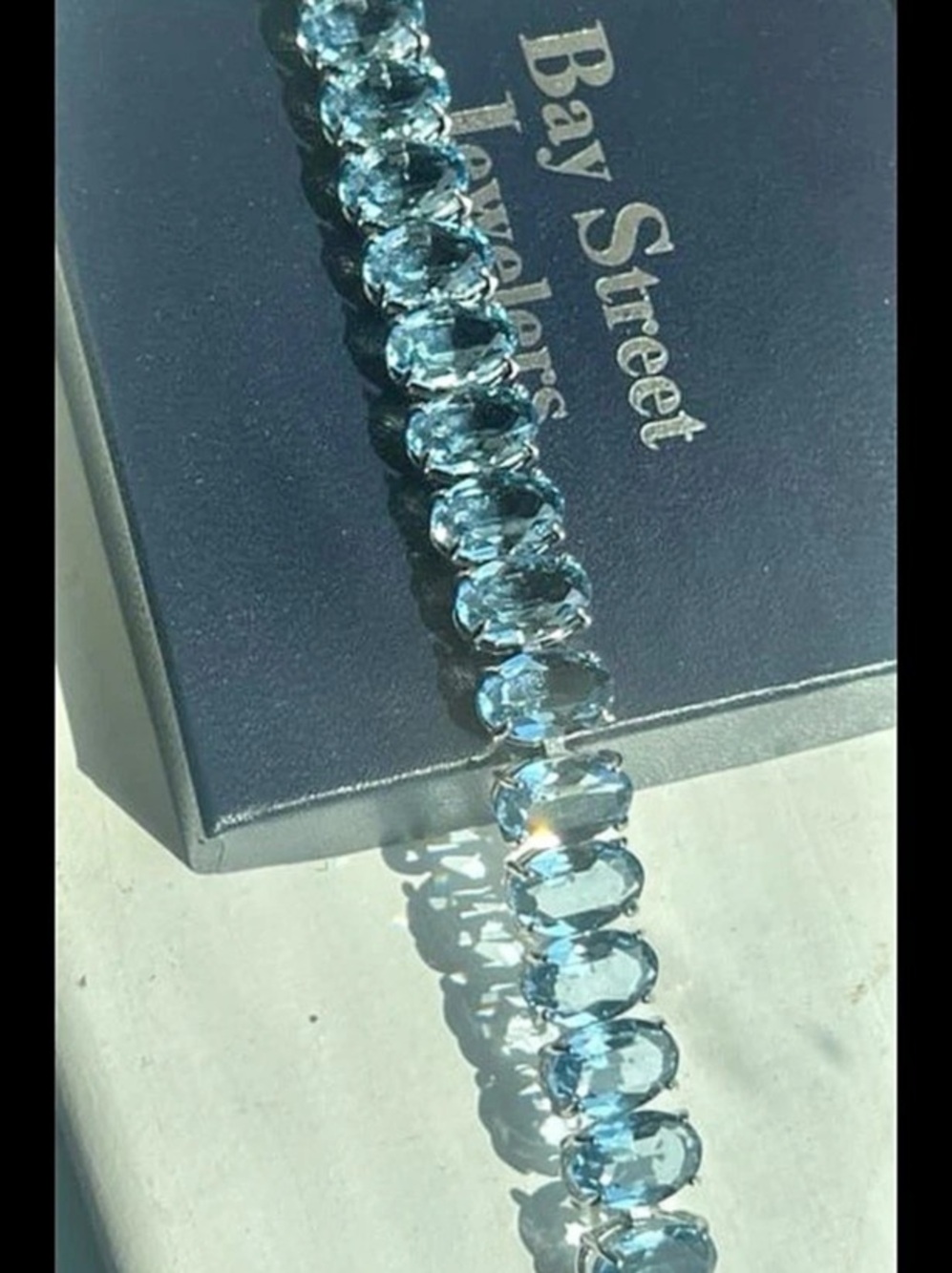 Oval Blue aquamarine Gemstone Tennis Bracelet Sterling Silver new #531